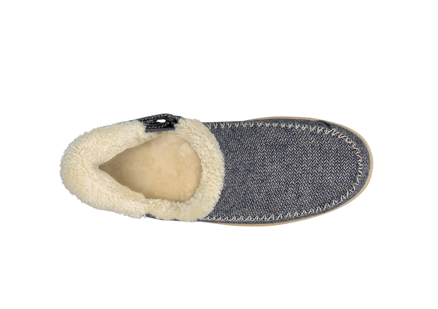 Lorin Hands-Free Slipper Shoes – Blue Herringbone Wool | Faux Fur Lined Women's Slip-On