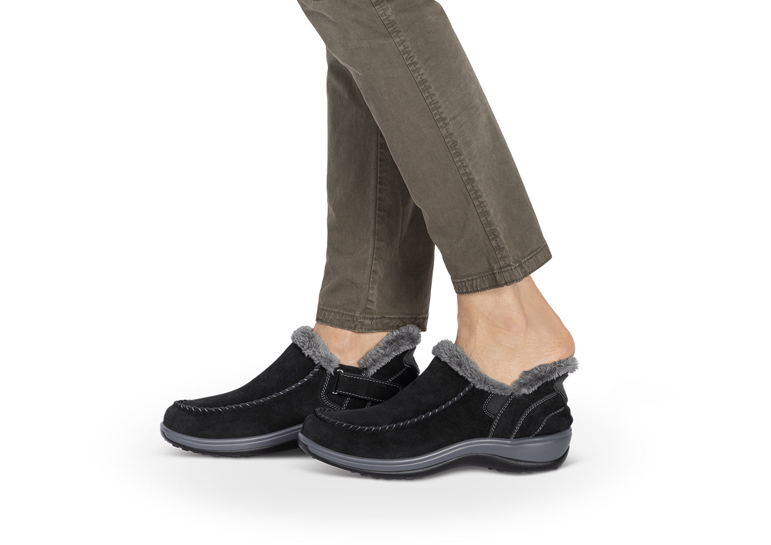 Lorin Hands-Free Slipper Shoes – Black | Suede Faux Fur Lined Women's Slip-On