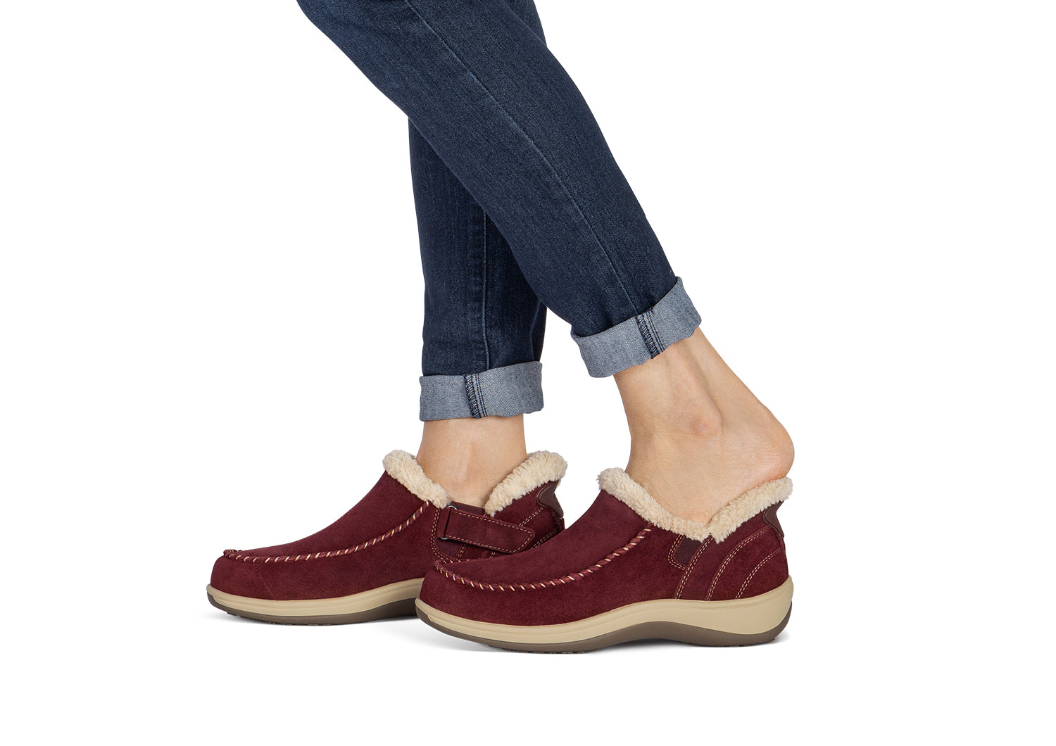 Lorin Hands-Free Slipper Shoes – Bordeaux | Suede Faux Fur Lined Women's Slip-On