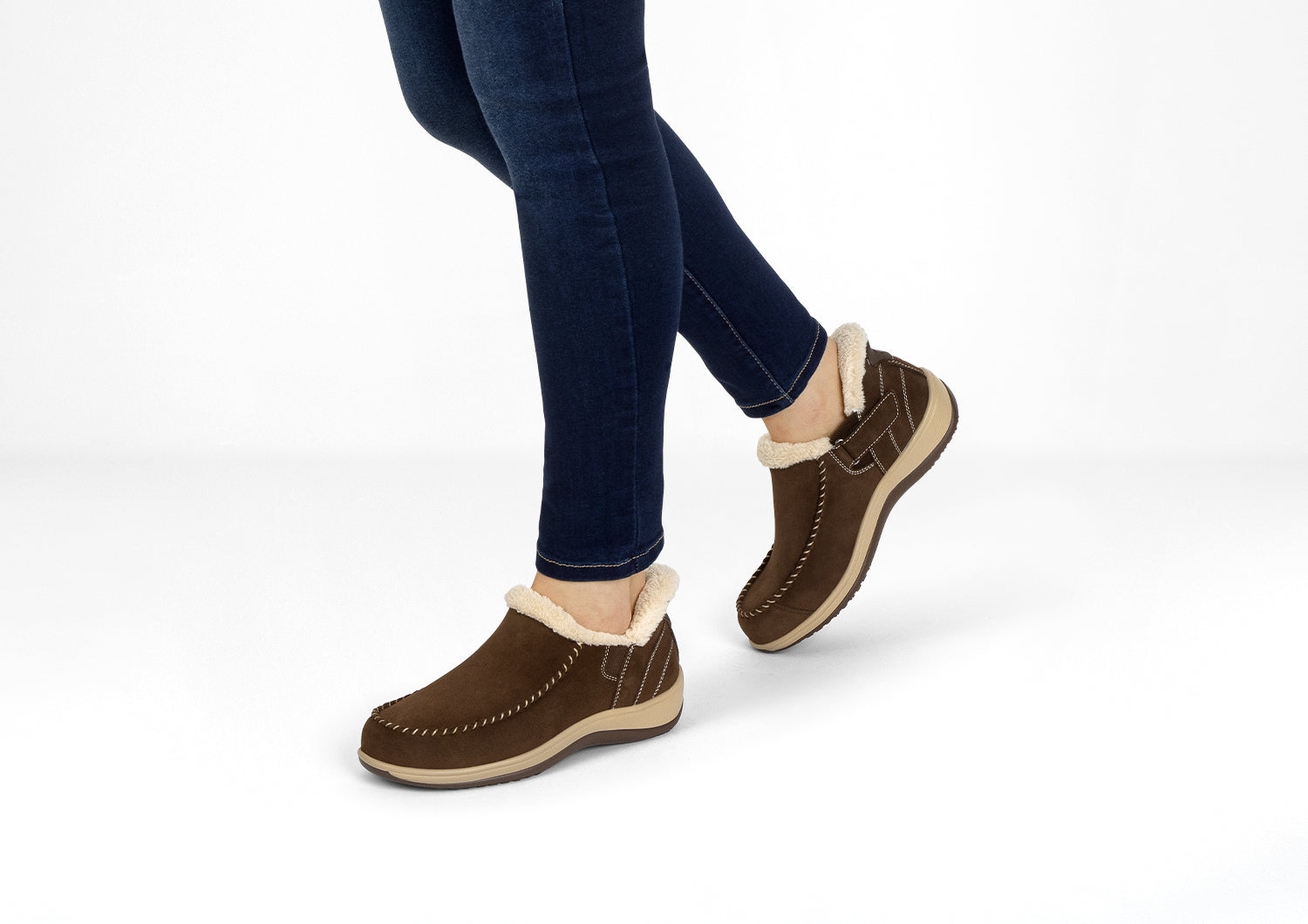 Lorin Hands-Free Slipper Shoes – Brown | Suede Faux Fur Lined Women's Slip-On