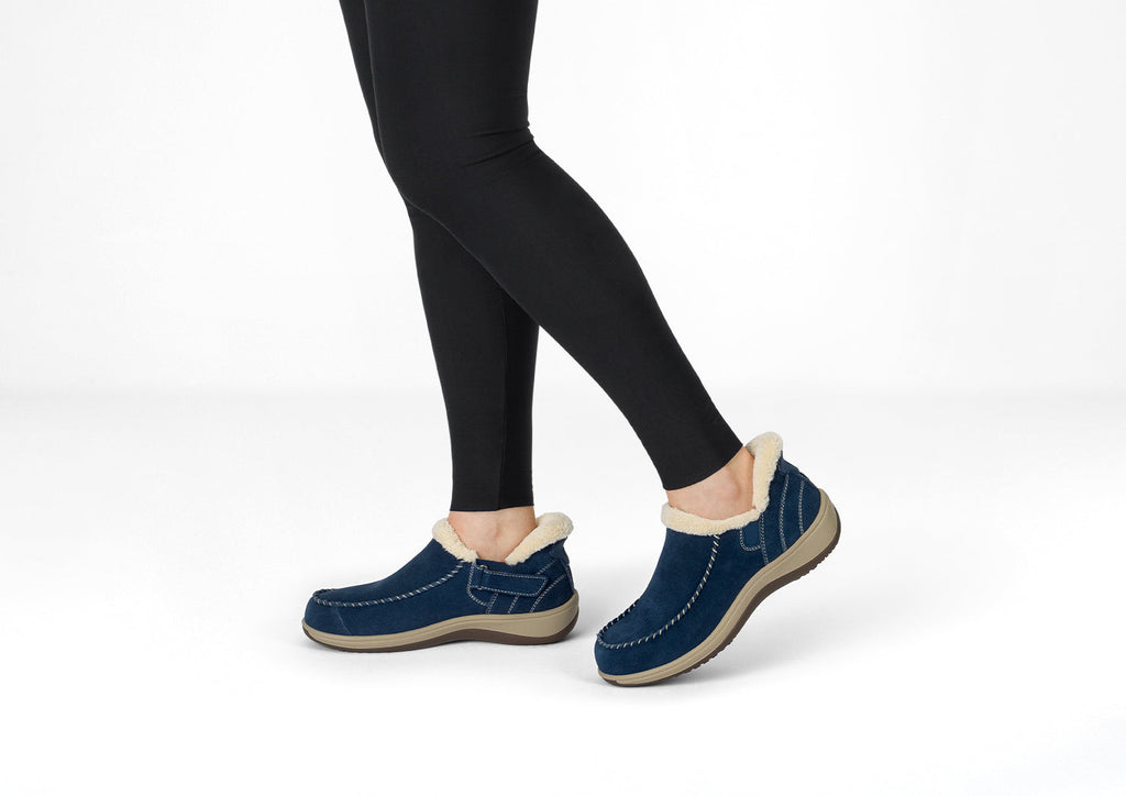 Lorin Hands-Free Slipper Shoes – Sapphire | Suede Faux Fur Lined Women's Slip-On