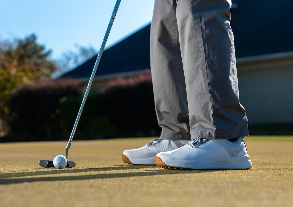 Birdie Hands-Free Golf Shoes – White | Slip-On Water Repellent Leather