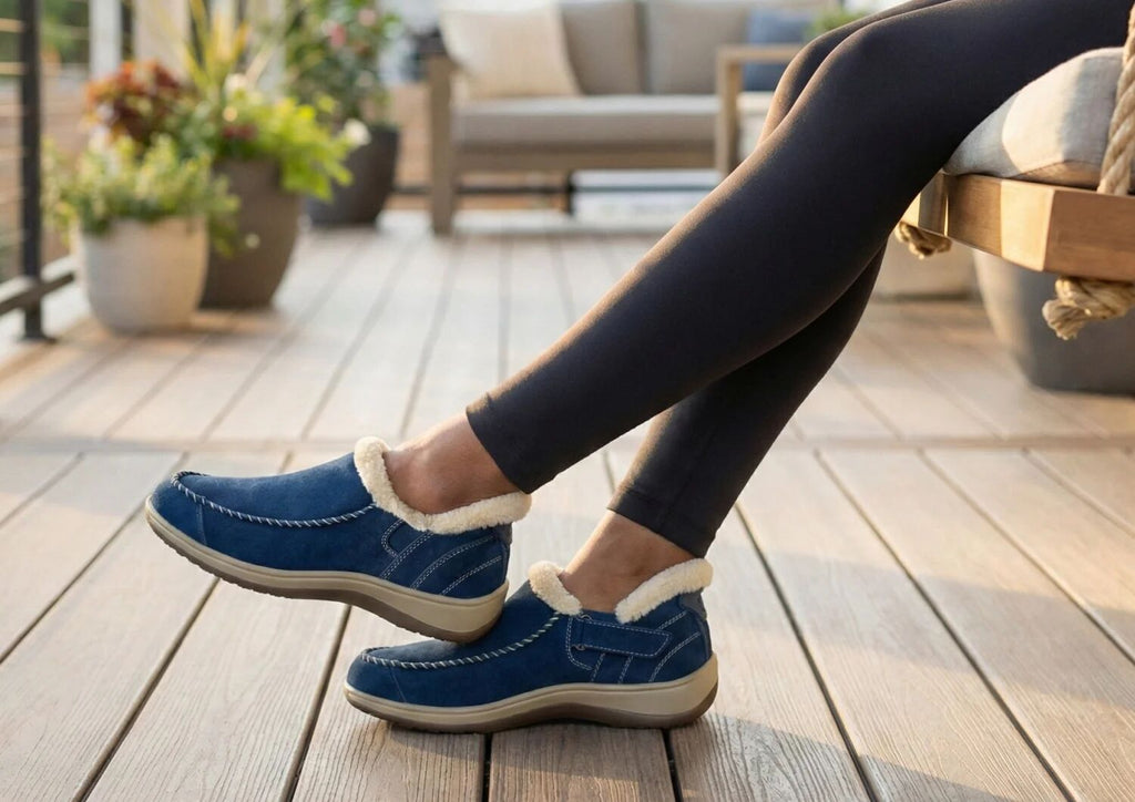 Lorin Hands-Free Slipper Shoes – Sapphire | Suede Faux Fur Lined Women's Slip-On