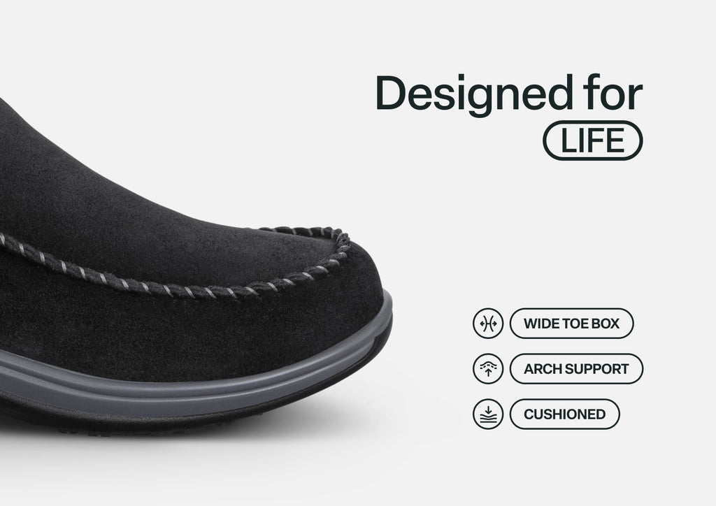 Lorin Hands-Free Slipper Shoes – Black | Suede Faux Fur Lined Women's Slip-On