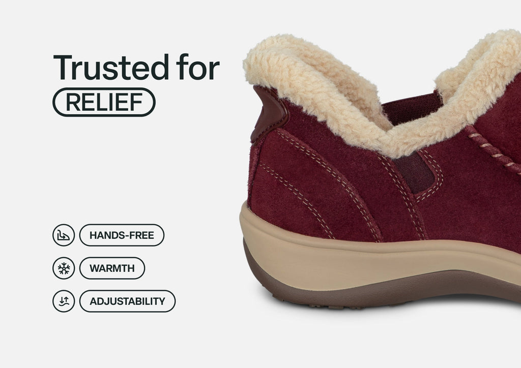 Lorin Hands-Free Slipper Shoes – Bordeaux | Suede Faux Fur Lined Women's Slip-On