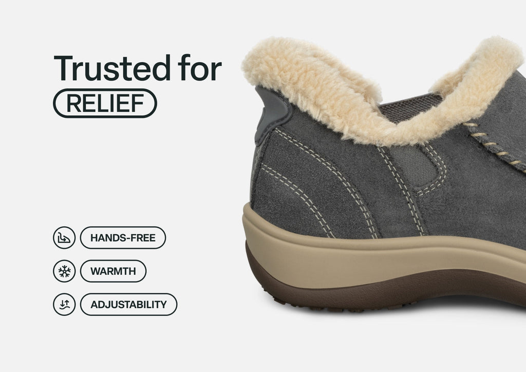 Lorin Hands-Free Slipper Shoes – Gray | Suede Faux Fur Lined Women's Slip-On