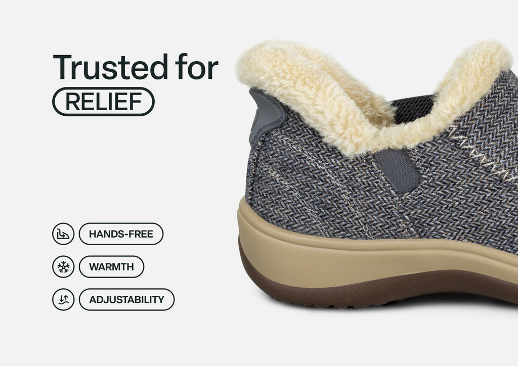 Lorin Hands-Free Slipper Shoes – Blue Herringbone Wool | Faux Fur Lined Women's Slip-On