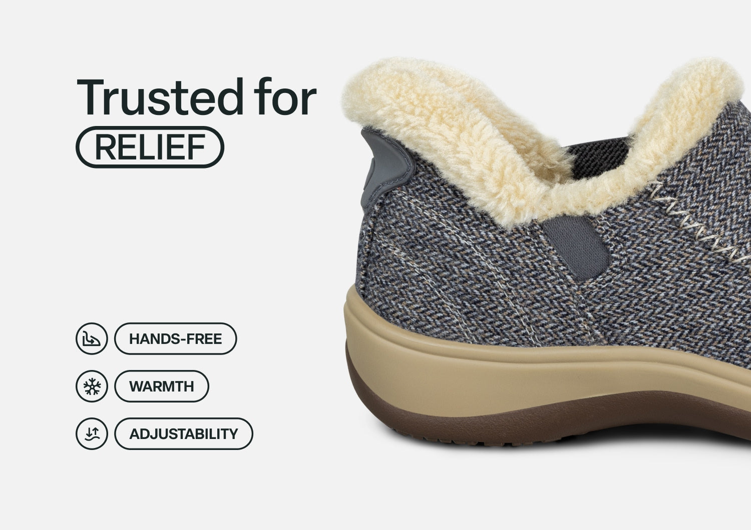 Lorin Hands-Free Slipper Shoes – Blue Herringbone Wool | Faux Fur Lined Women's Slip-On
