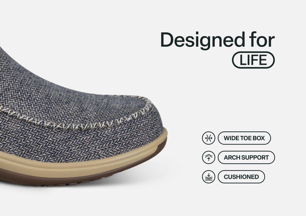 Lorin Hands-Free Slipper Shoes – Blue Herringbone Wool | Faux Fur Lined Women's Slip-On