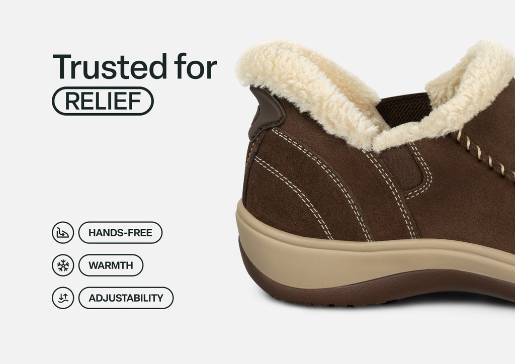 Lorin Hands-Free Slipper Shoes – Brown | Suede Faux Fur Lined Women's Slip-On