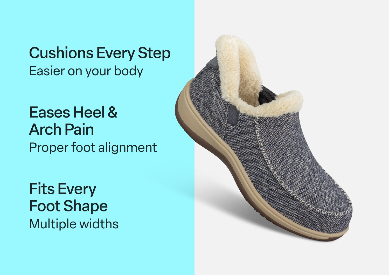 Lorin Hands-Free Slipper Shoes – Blue Herringbone Wool | Faux Fur Lined Women's Slip-On