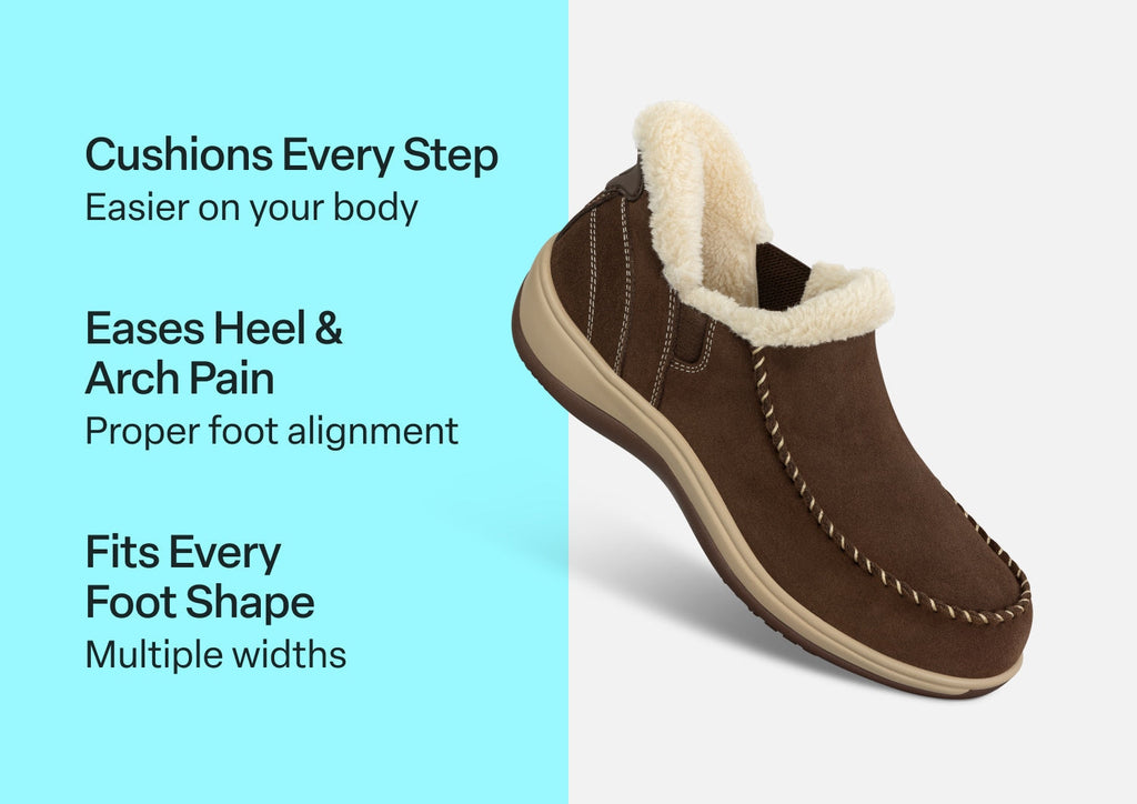 Lorin Hands-Free Slipper Shoes – Brown | Suede Faux Fur Lined Women's Slip-On