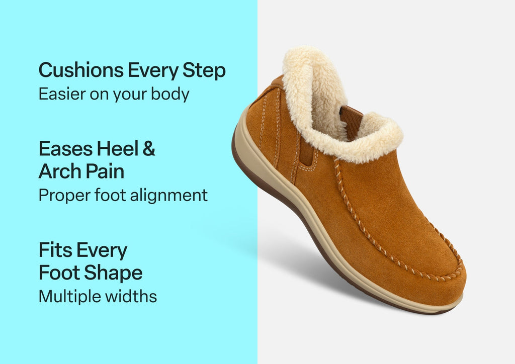 Lorin Hands-Free Slipper Shoes – Camel | Suede Faux Fur Lined Women's Slip-On