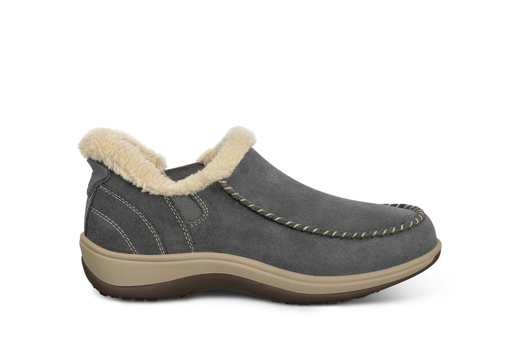 Lorin Hands-Free Slipper Shoes – Gray | Suede Faux Fur Lined Women's Slip-On