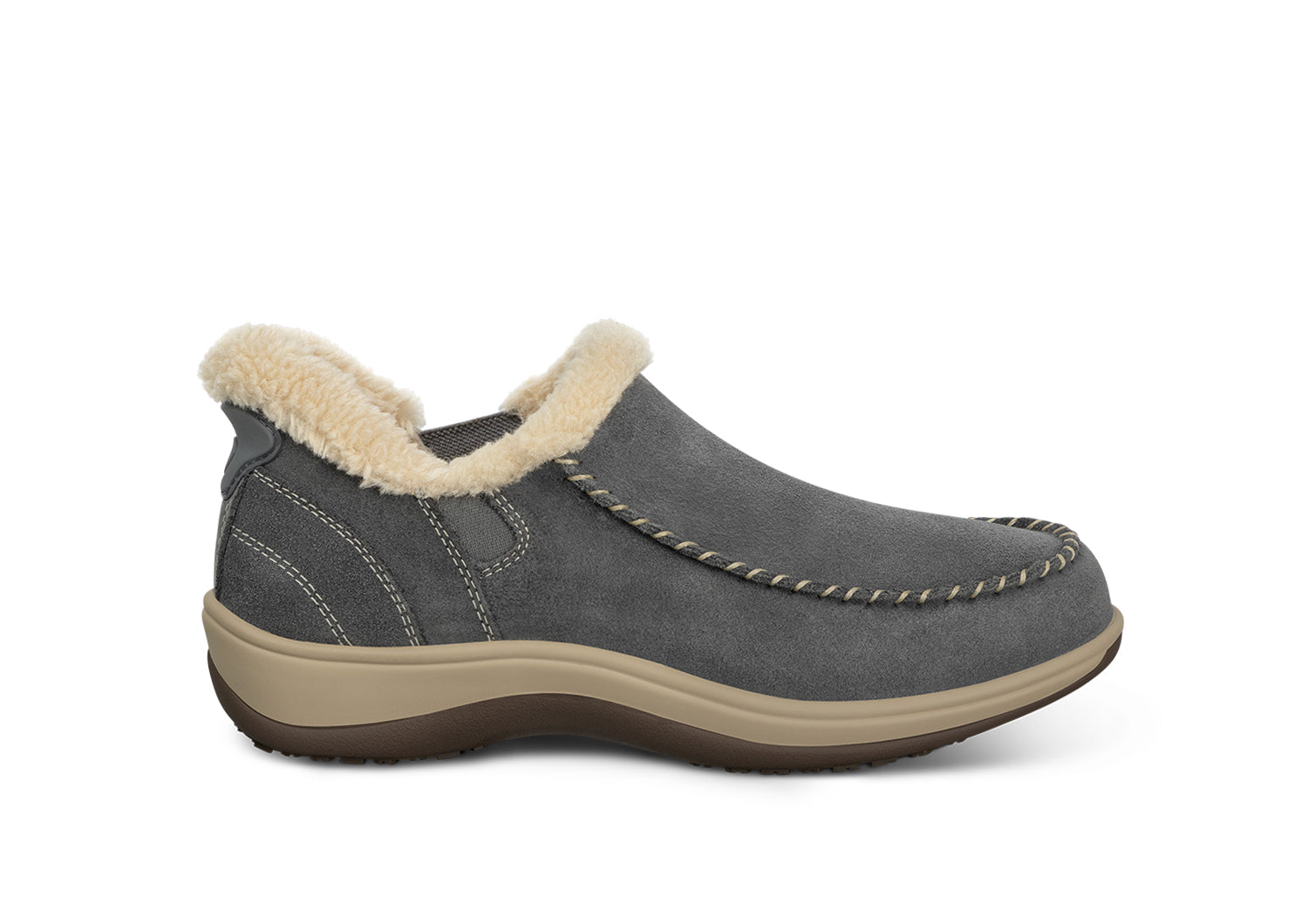 Lorin Hands-Free Slipper Shoes – Gray | Suede Faux Fur Lined Women's Slip-On