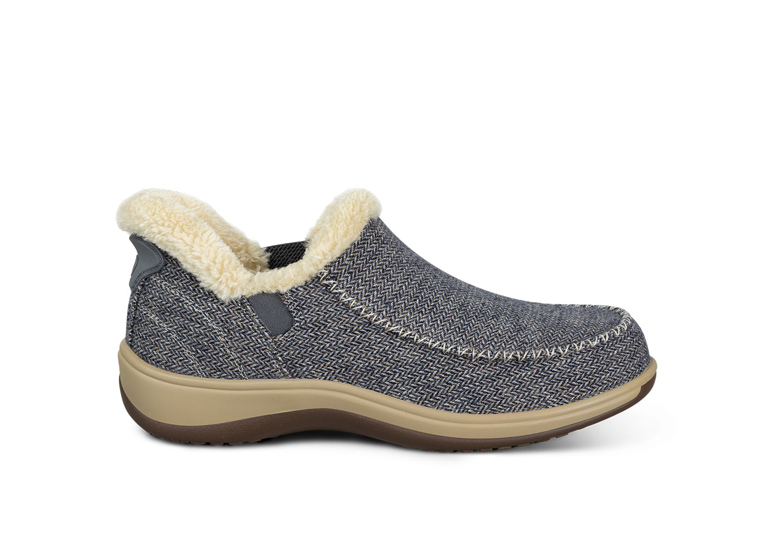 Lorin Hands-Free Slipper Shoes – Blue Herringbone Wool | Faux Fur Lined Women's Slip-On